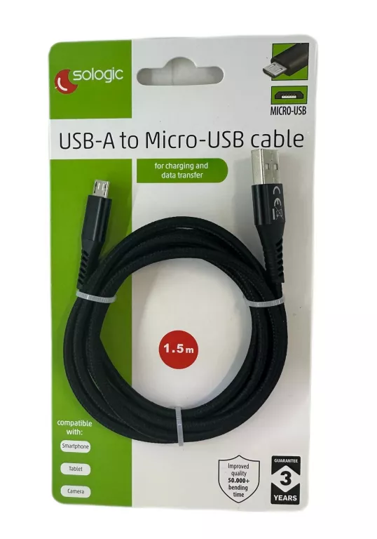 KABEL ZASILAJĄCY SOLOGIC (USB-A -MICRO-USB) 1,5M CZARNY