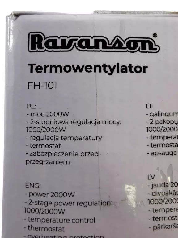 TERMOWENTYLATOR Z TERMOSTATEM 2000W RAVANSON FH-101