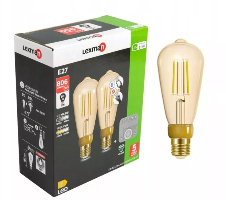 ŻARÓWKA SMART LED Z PILOTEM 2 SZT. 7 W 60 W 806 LM LEXMAN