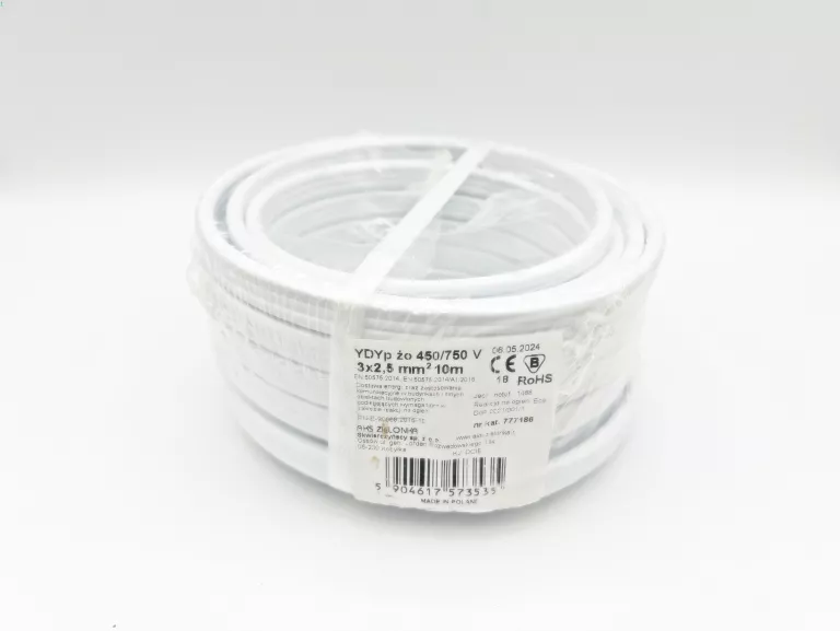 KABEL PRZEWÓD ELEKTRYCZNY AKS ZIELONKA YDYP 3X2,5 MM - 10 MB - 450 / 750V