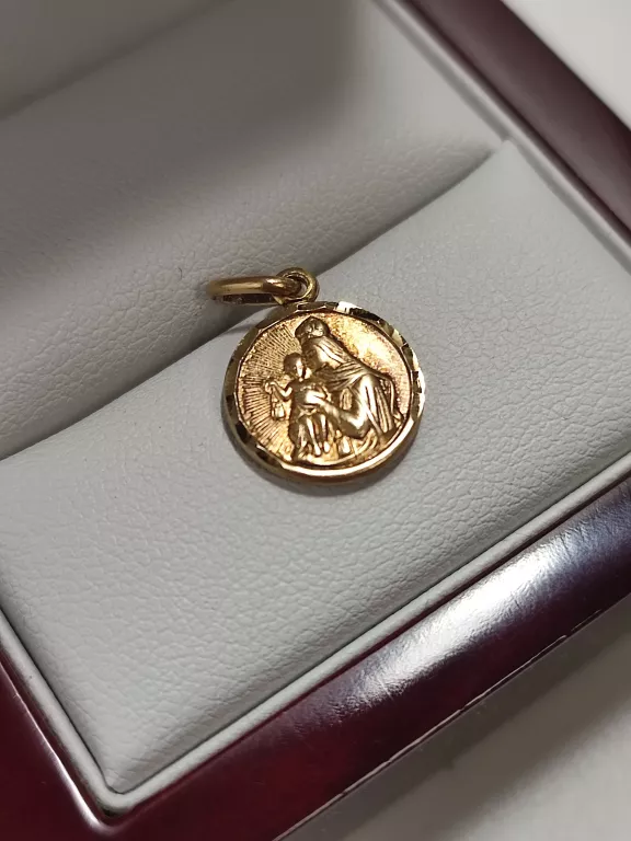ZŁOTY MEDALIK NA KOMUNIĘ DWUSTRONNY PRÓBA 585 14K 1,07 GR ŚREDNICA 12 MM