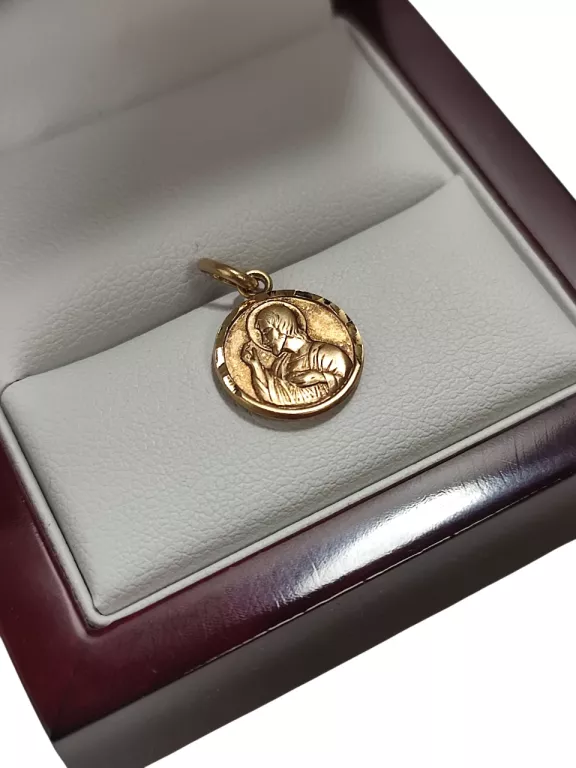 ZŁOTY MEDALIK NA KOMUNIĘ DWUSTRONNY PRÓBA 585 14K 1,07 GR ŚREDNICA 12 MM