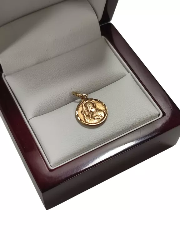 ZŁOTY MEDALIK NA KOMUNIĘ DWUSTRONNY PRÓBA 585 14K 1,07 GR ŚREDNICA 12 MM