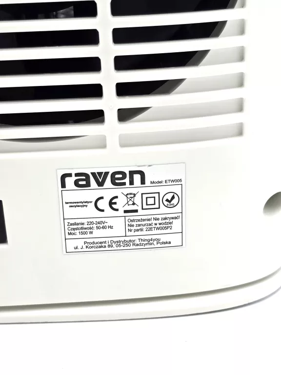 TERMOWENTYLATOR RAVEN ETW005 1500W