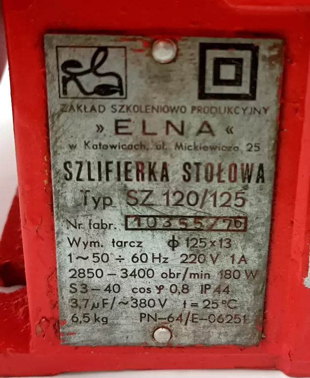 SZLIFIERKA STOŁOWA SZ120/125 ELNA 6,5KG