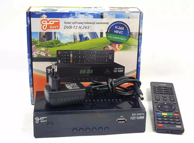 TUNER DEKODER TELEWIZYJNY DVB-T2 GOSAT GS-250T2 + PILOT