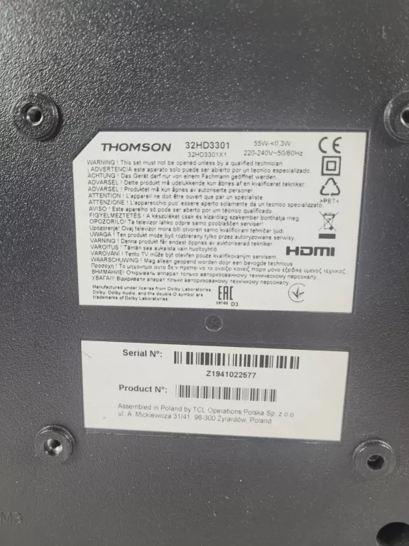 TV THOMSON 32HD3301 + UCHWYT NA SCIANE