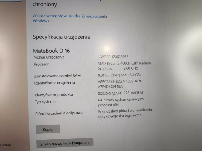 HUAWEI MATEBOOK D16 RYZEN 5/16GB/512GBS SSD HVY-WAP9