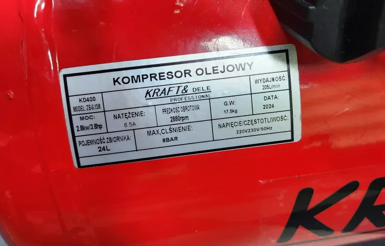 KOMPRESOR OLEJOWY KRAFT&DELE KD400 24L 8 BAR BDB STAN!