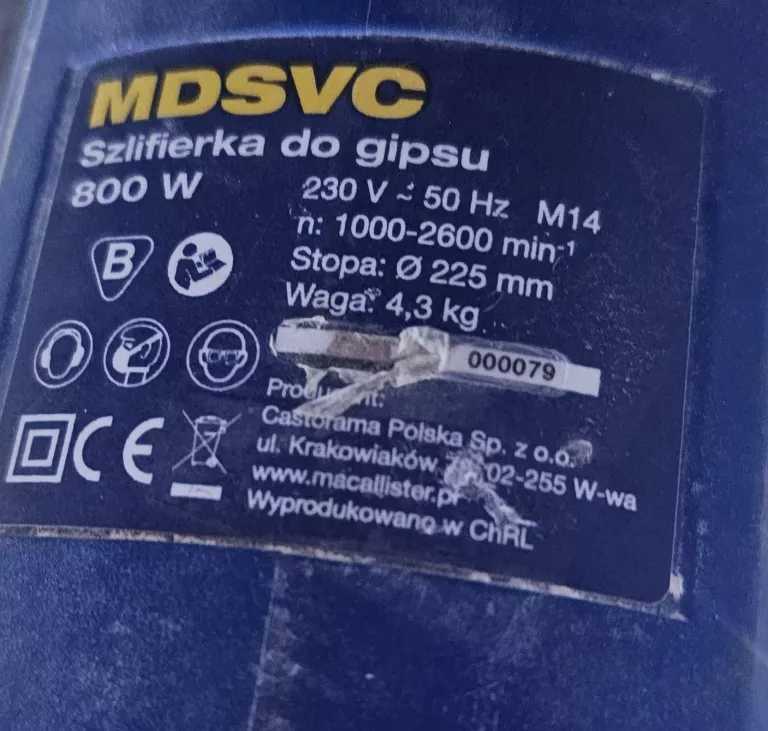 MACALLISTER SZLIFIERKA DO GIPSU MDSVC 800W