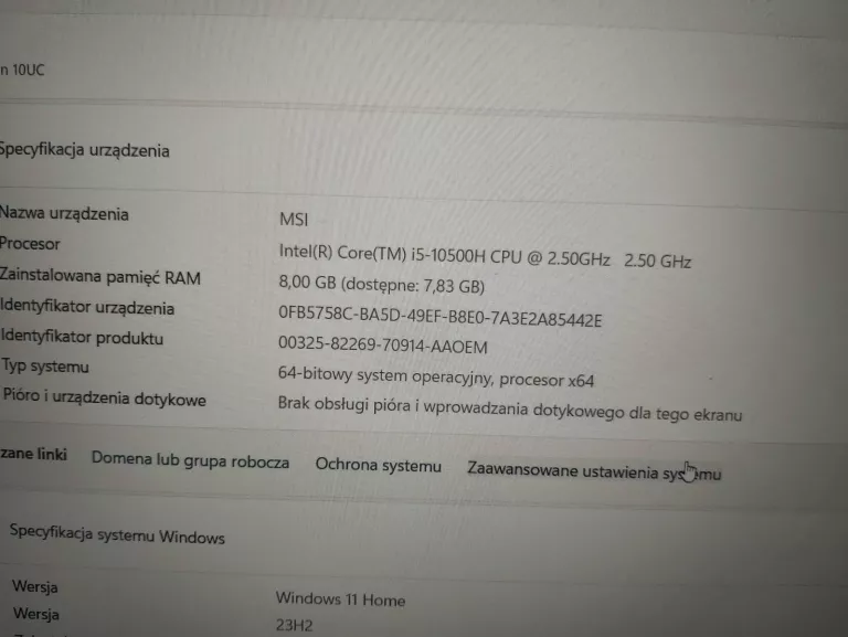 LAPTOP MSI 10UC THIN RTX3050, 8/512GB OKAZJA!!!