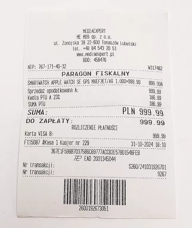 APPLE WATCH SE A2722 40MM + PUD USB DOKUMENT WYDANIA