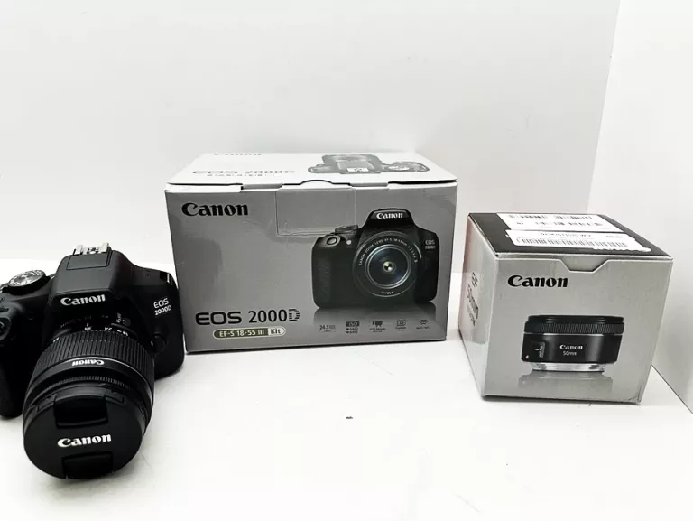 APARAT CANON ES 2000D  18-55 III KIT + OBIEKTYW 50MM F/1.8 STM JAK NOWY