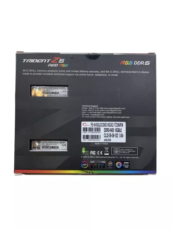 PAMIĘĆ RAM G.SKILL TRIDENT Z5 NEO RGB DDR5 32GB (2 X 16GB) 6400 CL32
