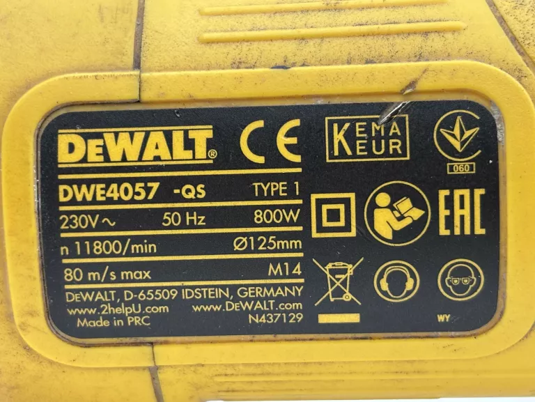 SZLIFIERKA KĄTOWA DEWALT DWE4051-QS 125MM 800W
