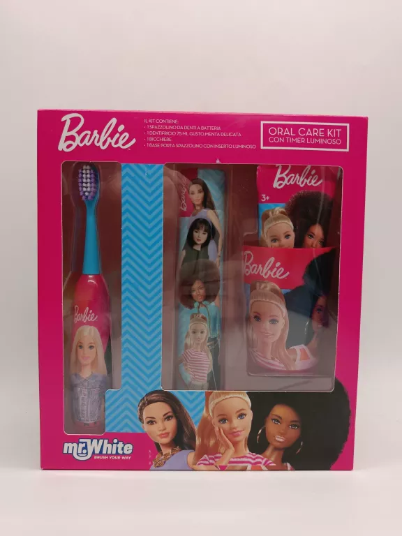 BARBIE ZESTAW DO MYCIA ZĘBÓW DLA DZIEWCZYNKI SZCZOTECZKA ELEKTRYCZNA