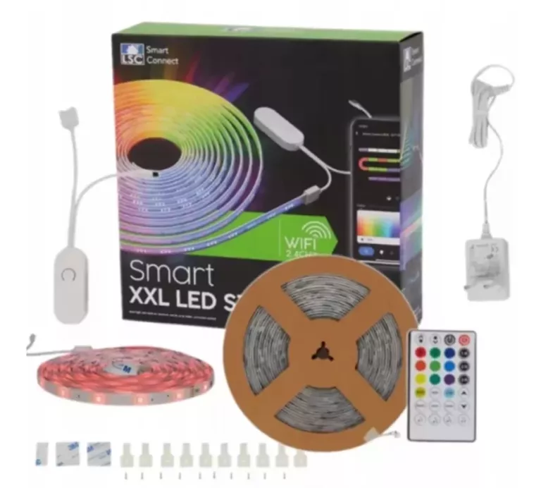 LSC MOCNA TAŚMA LED STRIP 10M RGB KOLORY Z PILOTEM 24W