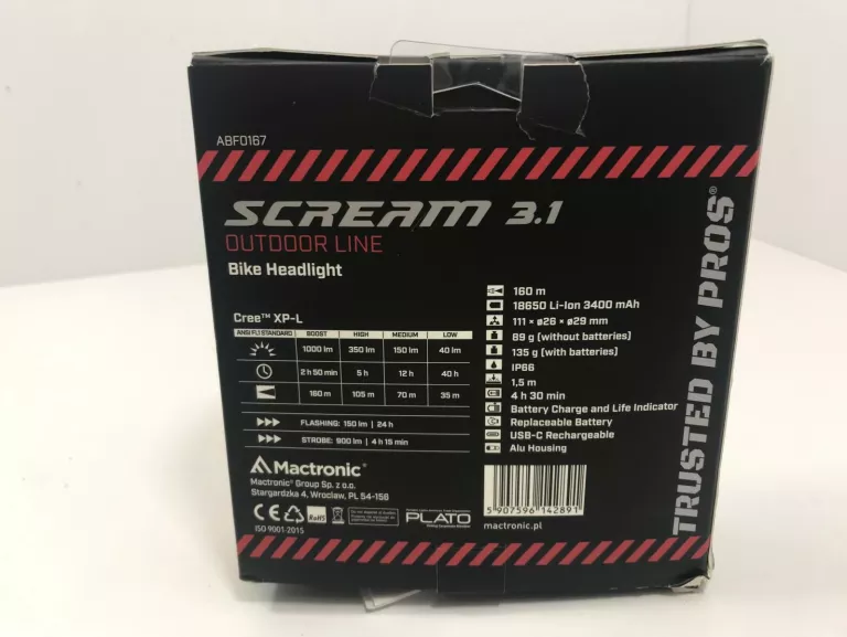 ŚWIATŁO ROWEROWE MACTRONIC SCREAM 3.1 ABF0164