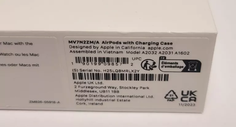 SŁUCHAWKI AIRPODS MODEL:A1602 MV7N2ZM/A