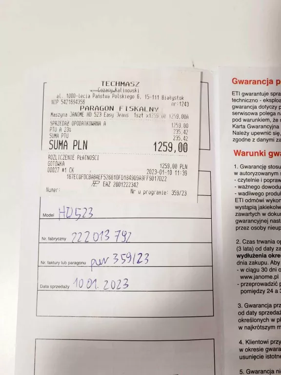 MASZYNA DO SZYCIA JANOME HD 523