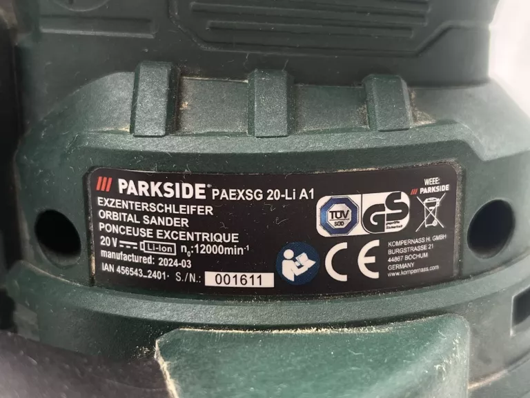 SZLIFIERKA MIMOŚRODOWA PARKSIDE PAEXSG 20-LI + AKUMULATOR 2.0 AH