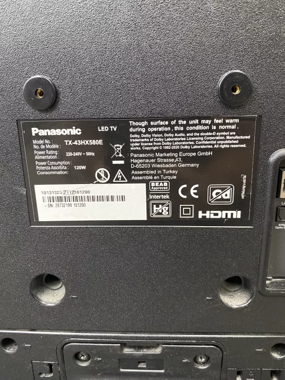 TELEWIZOR LED PANASONIC TX-43HX580E 43" 4K UHD CZARNY