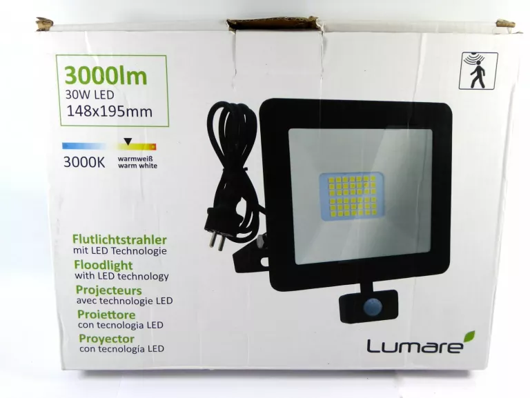 REFLEKTOR LED Z CZUJNIKIEM RUCHU LUMARE 30 W 3000LM 3000K