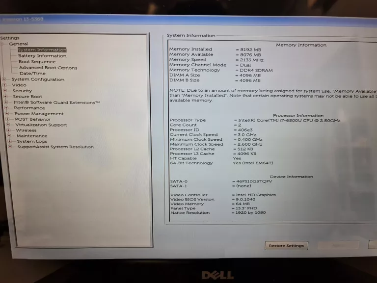 LAPTOP DELL INSPIRON 13-5368 I7-6500U 8GB 256GB SSD DOTYKOWY