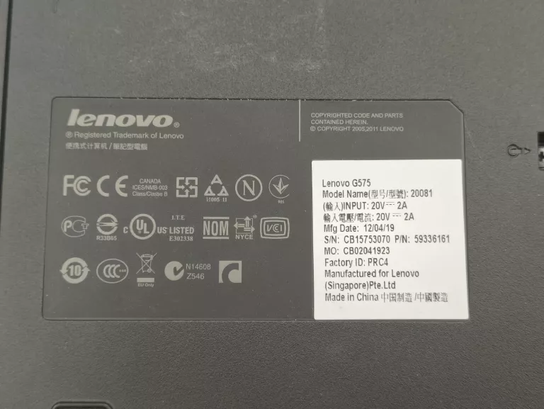 LAPTOP LENOVO G575 AMD E-300 4 GB RAM SSD 256 GB