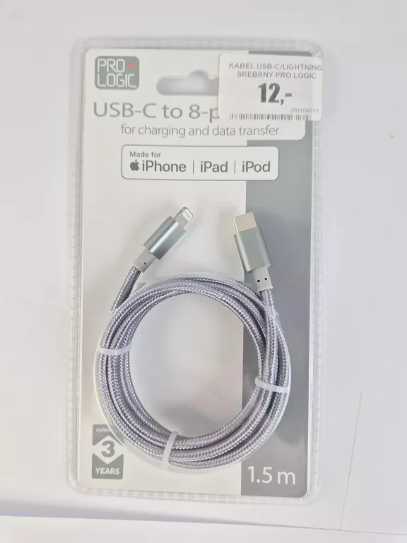 KABEL USB-C/LIGHTNING SREBRNY PRO LOGIC