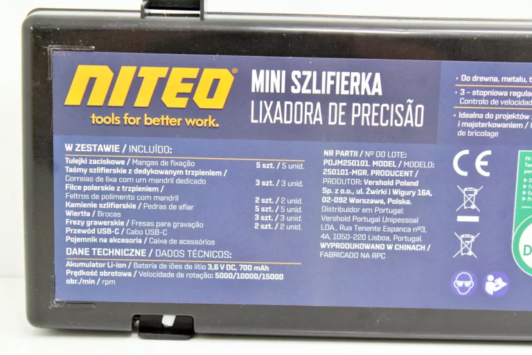 MINI SZLIFIERKA NITEO AKUMULATOROWA 3,6V 700MAH