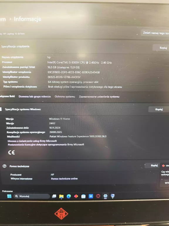 LAPTOP GAMINGOWY HP OMEN 15 16GB/500GB