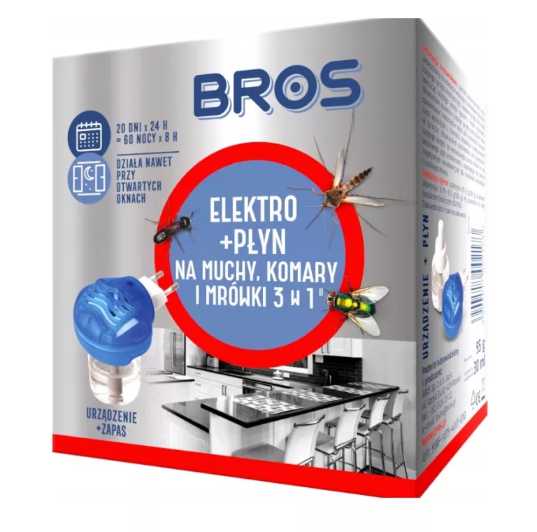 BROS ELEKTROFUMIGATOR URZĄDZENIE + PŁYN NA MRÓWKI MUCHY KOMARY