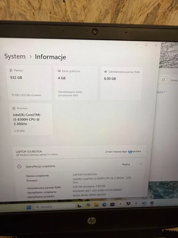 LAPTOP HP PAVILION GAMING 15 KOMPLET PUDEŁKO