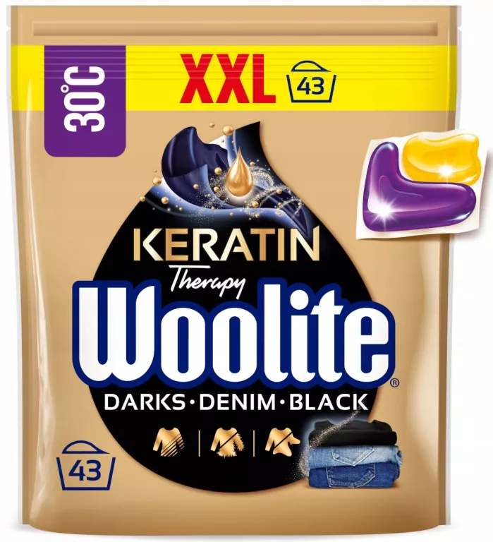 WOOLITE KAPSUŁKI Z KERATYNĄ DO PRANIA DARK BLACK JEANS 43 SZT.
