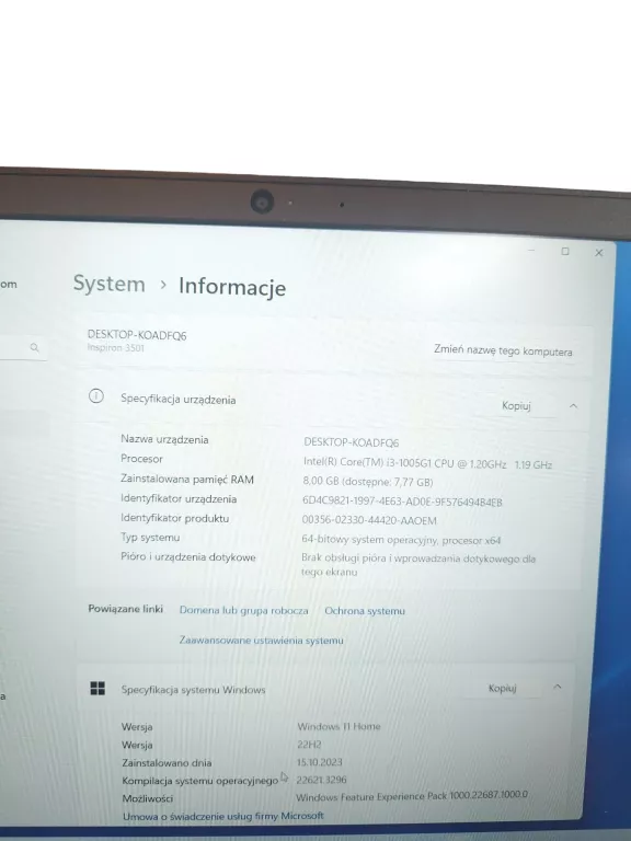 LAPTOP DELL VOSTRO 15 3000 8/256GB I3-1005G1 15,6''W11