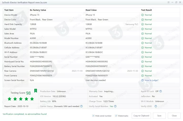 TELEFON APPLE IPHONE 15 5G 128GB 6.1" OLED 18/12MPX KONDYCJA BATERII: 79%
