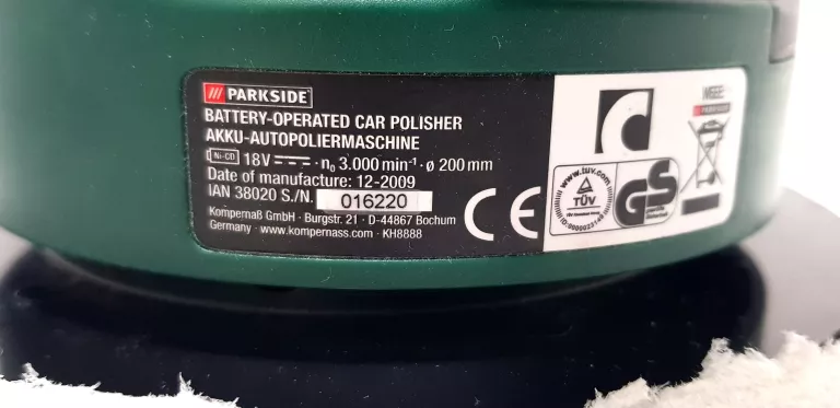POLERKA SAMOCHODOWA PARKSIDE KH8888 AKUMULATOROWA 1,5 AH STAN BDB
