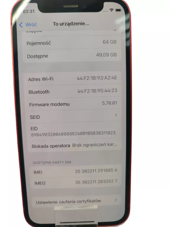 APPLE IPHONE 12 MINI BAT 75% 64GB/ USZKODZONY