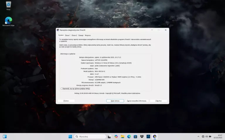 LAPTOP ACER NITRO V 16 ANV16-41 16.0" R5-8645HS 16GB 1TB SSD RTX4060 GW!