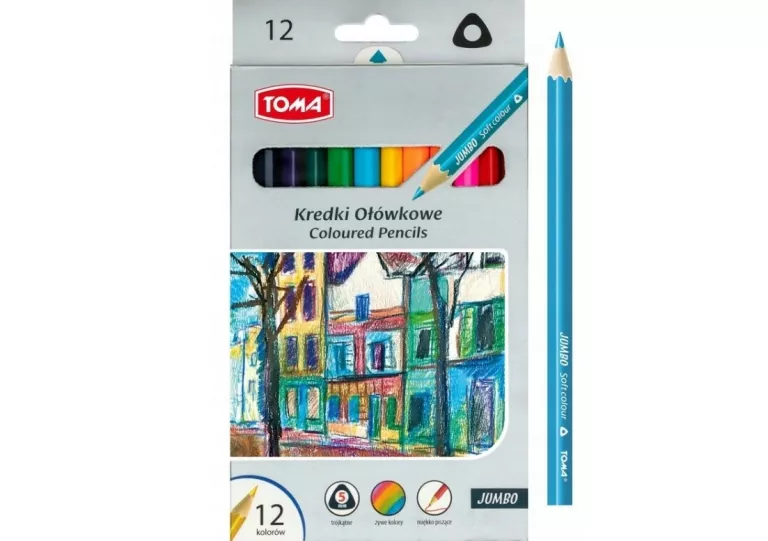 TOMA KREDKI OŁÓWKOWE 12 KOLORÓW | JUMBO GRUBE | TRÓJKĄTNE