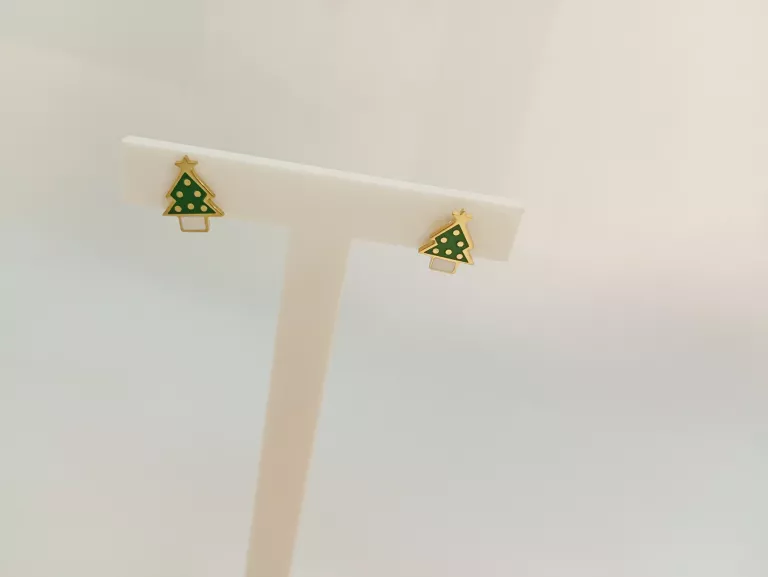 KOLCZYKI STALOWE SZTYFTY ZIELONE CHOINKI