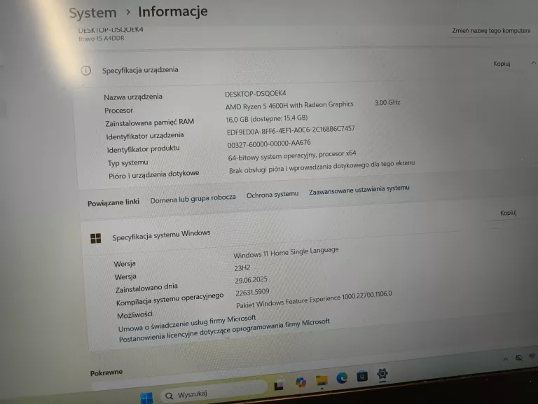 LAPTOP MSI MS-16WK RYZEN 5 16/512