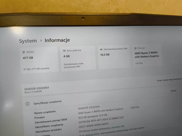 LAPTOP MSI MS-16WK RYZEN 5 16/512
