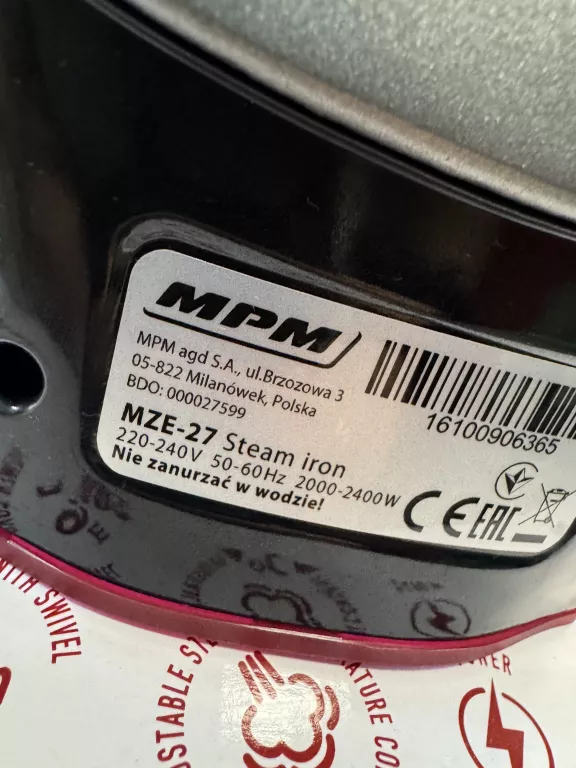 ŻELAZKO PAROWE MPM MZE-27 KOMPLET PARA GON