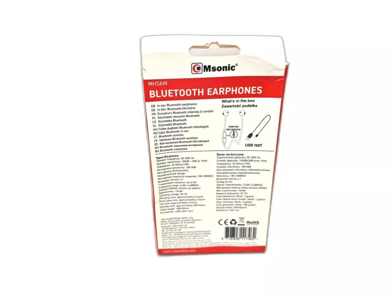SŁUCHAWKI BLUETOOTH BEZPRZEWODOWE Z KABLEM MSONIC KPL