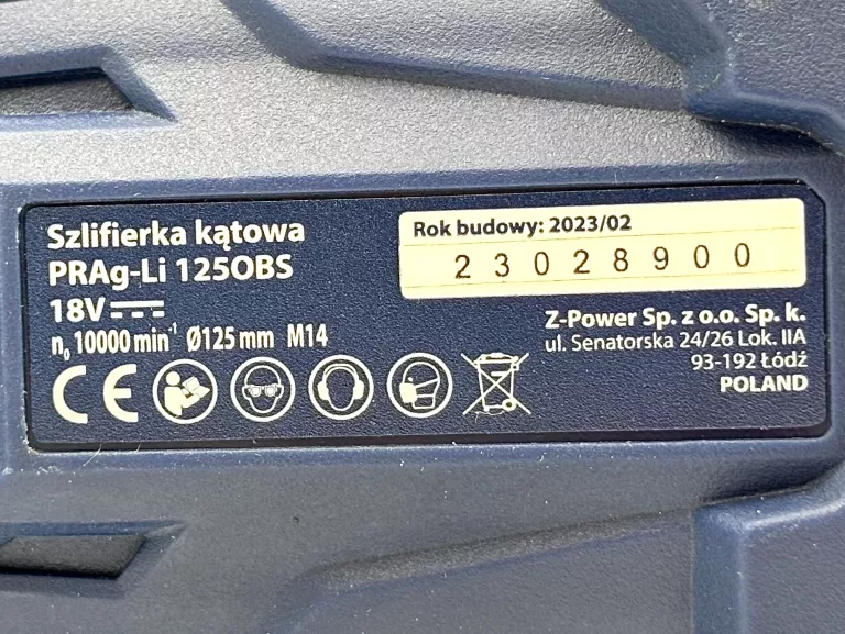 SZLIFIERKA KĄTOWA CELMA PRAG-LI 125OBS 18V AKUMULATOR 4.0AH ŁAD (02/2023)