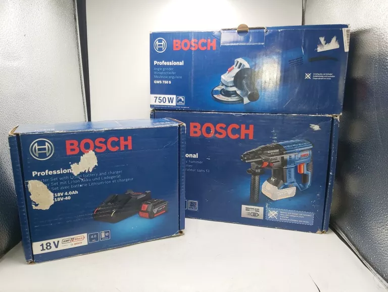 ZESTAW BOSCH MŁOT UDAROWY GBH 180-LI AKU 4AH, ŁAD, SZLIFIERKA GWS 750 S!!!