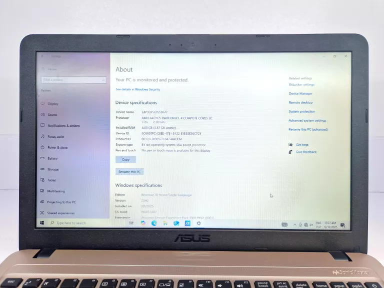 LAPTOP ASUS X540B AMD A4 4 RAM 256 SSD