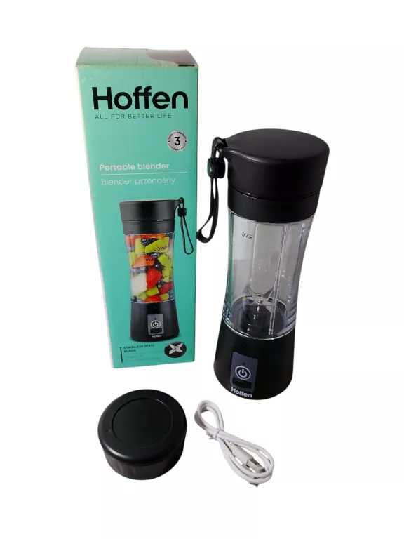 HOFFEN BLENDER PRZENOŚNY TURYSTYCZNY AKUMULATOROWY CZARNY 60W 300 ML